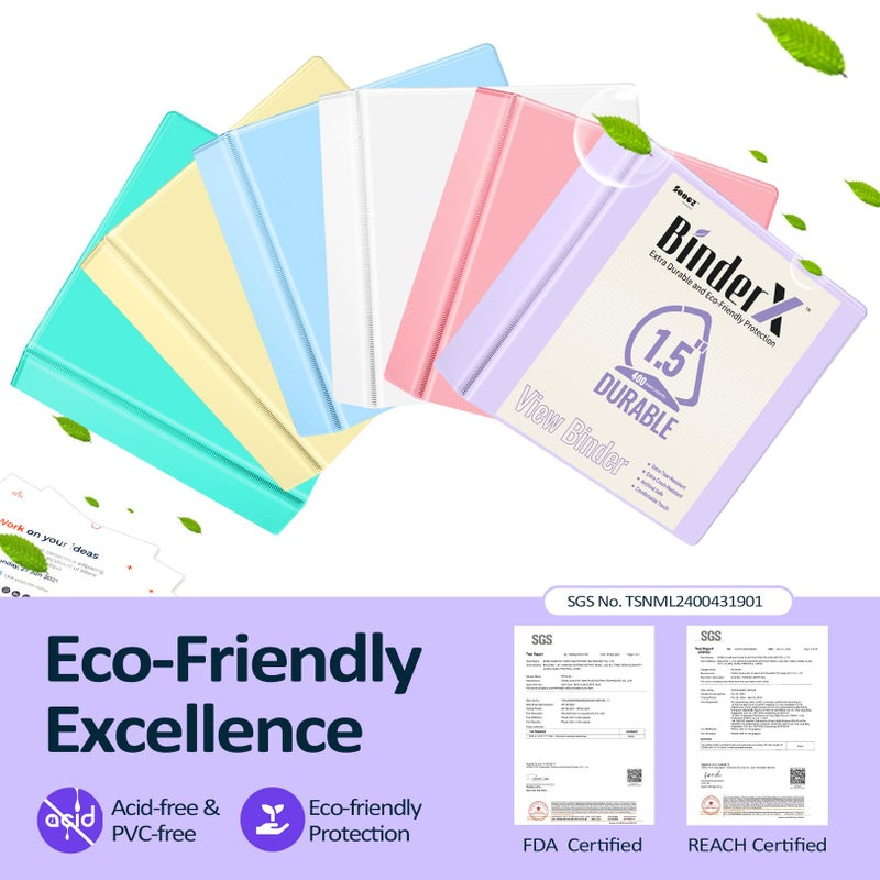 سويز مجلد Sooez BinderX شديد التحمل بثلاث حلقات، مقاس 1.5 بوصة، يتسع لـ 400 ورقة مقاس 8.5 × 11 بوصة، غلاف قابل للتخصيص مع جيوب داخلية، مجلد شديد التحمل للمدرسة، لون أزرق مخضر - Image 2